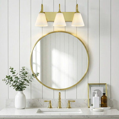 3-Light Dimmable Vanity Light With Milk Ribbed Glass Shade