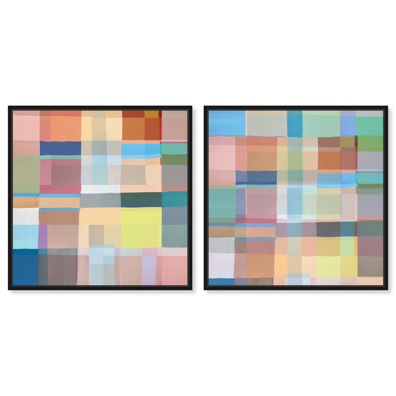 Ensemble de 2 planches de couleurs sur toile, ensemble de 2 décorations Dopamine par Art Remedy, Cadre flottant noir