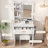 Vanity Table With Mirror & Adjustable LED Lights, Power Outlet, Hairdryer Holder & Stool – Compact Dressing Desk For Small Bedrooms(White)