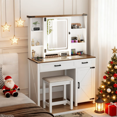 Avesta Makeup Vanity With LED Light and Jewelry Mirror Cabinet by Gracie Oaks