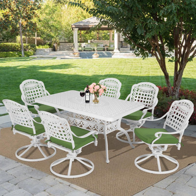 7-Piece Outdoor Patio Dining Set, All-Weather Cast Aluminum Patio Conversation Set With 6 Cushioned Swivel Rocker Chairs For Backyard