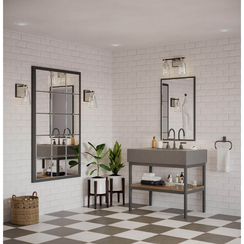 Cassell 14.5" Matte Black and Brushed Nickel Vanity Light with Clear Glass Shades