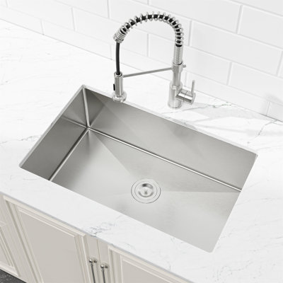 Stainless Steel Kitchen Sink, 33″X19″ Drop In Single Bowl, Undermount Handmade Sink In Brushed Nickel, With US Standard Drain And Hook
