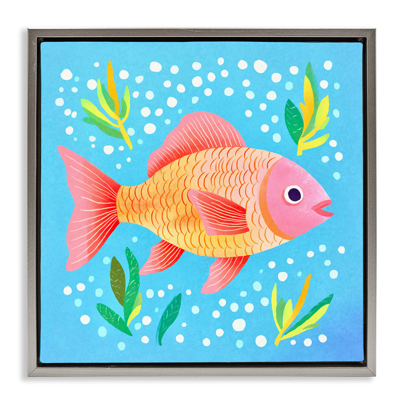 «Happy Fish Underwater», art mural encadré flottant par Andrea Haase, Cadre flottant gris lustré, H 25 po x l 25 po