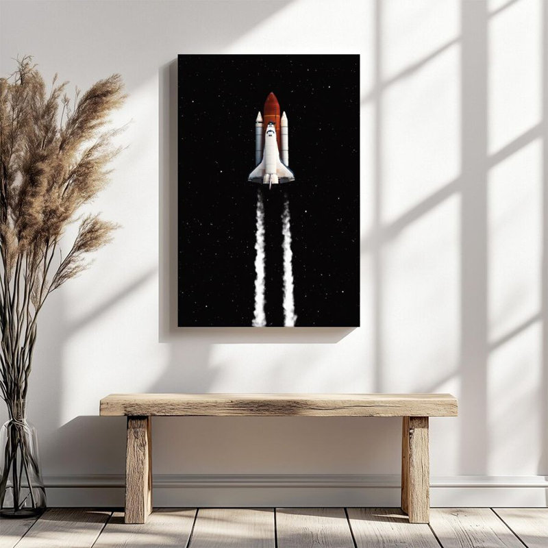 1 pièce, reproduction d'art sur toile encadrée Navette spatiale, Lancement de l'espace, décoration murale réaliste de style science-fiction, parfaite pour la décoration de la chambre salon chambre bureau cuisine salle de bain décoration de la maison, cadeau idéal pour la décoration murale