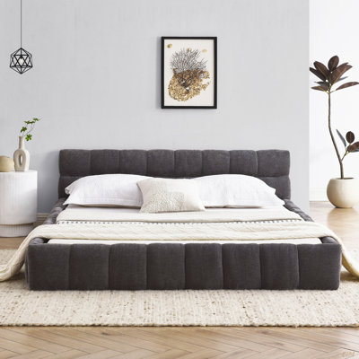 Queen Size Upholstered Bed Frame with Thick Fabric, Chenille Fabric Grounded Queen Size Platform Bed with Headboard and Solid Frame. No Box Spring Needed(68''*86.5''*23.5'') (Bed)