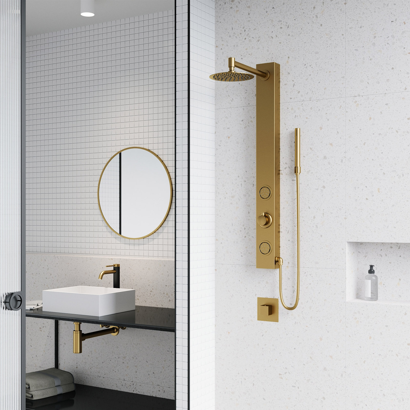 Gardenia 39" H X 4" W 2-Jet Shower System with Hand Wand - Requires existing shower head connection, Matte Gold