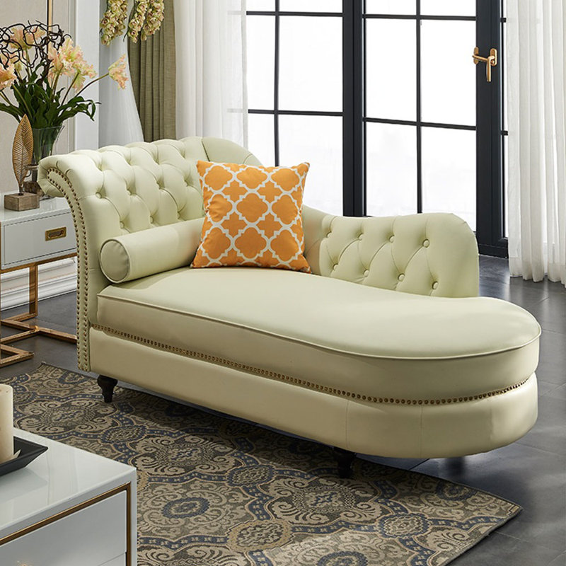 Chaise longue en similicuir Elegant Light Luxury, Accoudoir à gauche (vu de face), Beige