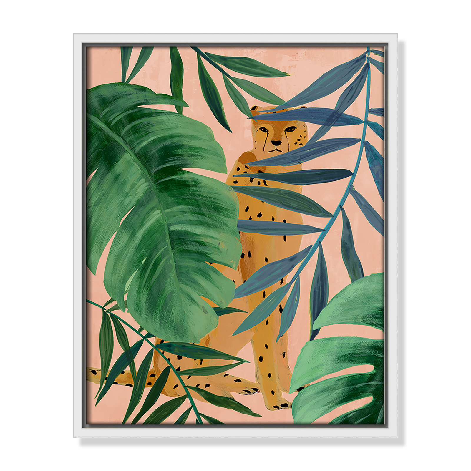 Allie "Silent Jungle" Painting by Isabelle Z, 15.5" H x 12.5" W x 2" D, White Framed Canvas