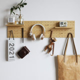 Wooden Pegboard, Sturdy Peg Board For Walls Modular Grid Organizer, DIY Storage And Display Panels With Shelves And Brass Hooks(Yellow)