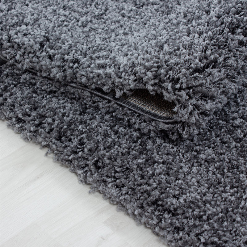 Tapis gris foncé en polypropylène tissé à la machine Dolline, Rectangle 9 pi 10 po x 13 pi 1 po