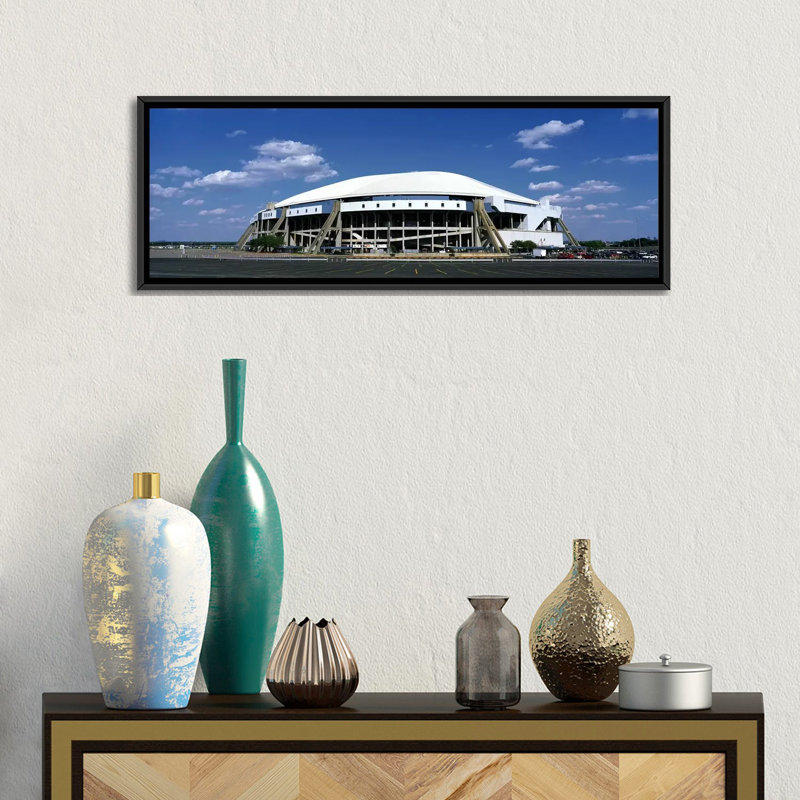 Panoramic Texas Stadium, reproduction de photo sur toile tendue, H 24 po x l 72 po x P 1,5 po, Toile avec cadre noir