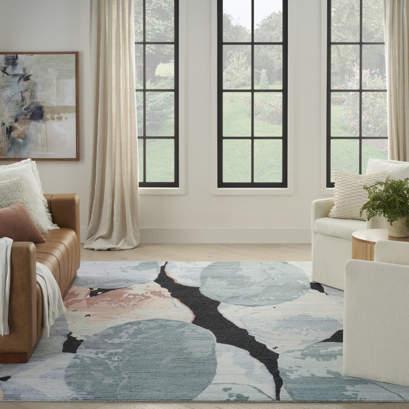 Tapis d'intérieur moderne bleu 8 pi 6 po x 11 pi 6 po Nourison Tinita, Rectangle 8 pi 6 po x 11 pi 6 po