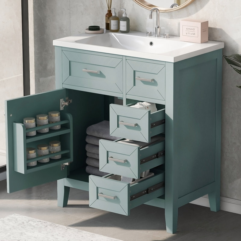 Meuble-lavabo avec tiroirs 30 po, meuble-lavabo avec tiroirs, Vert