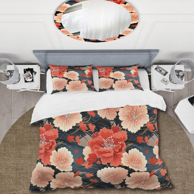 Red Geisha Japanese Pattern Floral Duvet Cover