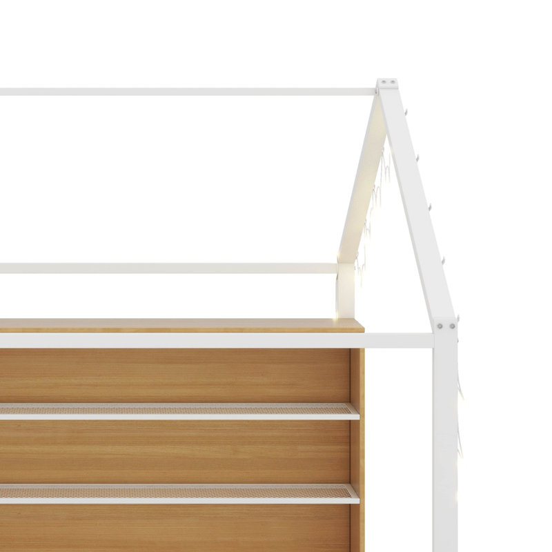 Lit en métal avec lumières et tablettes, Lit double, Blanc
