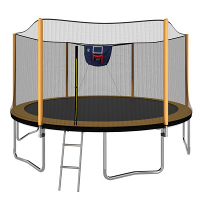 14FT Powder-Coated Advanced Trampoline With Basketball Hoop Inflator And Ladder Orange -  Ceballos, LNNBFQ-W550P184997
