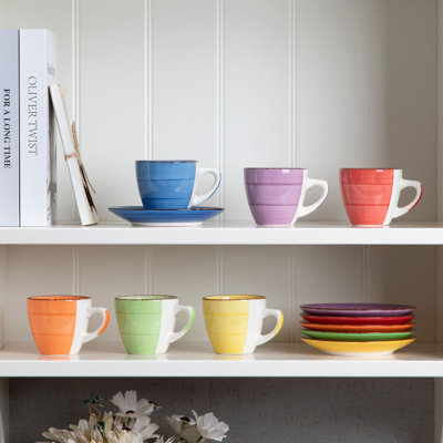 Ensemble de tasses à café en grès avec soucoupe Bonita (7 oz)