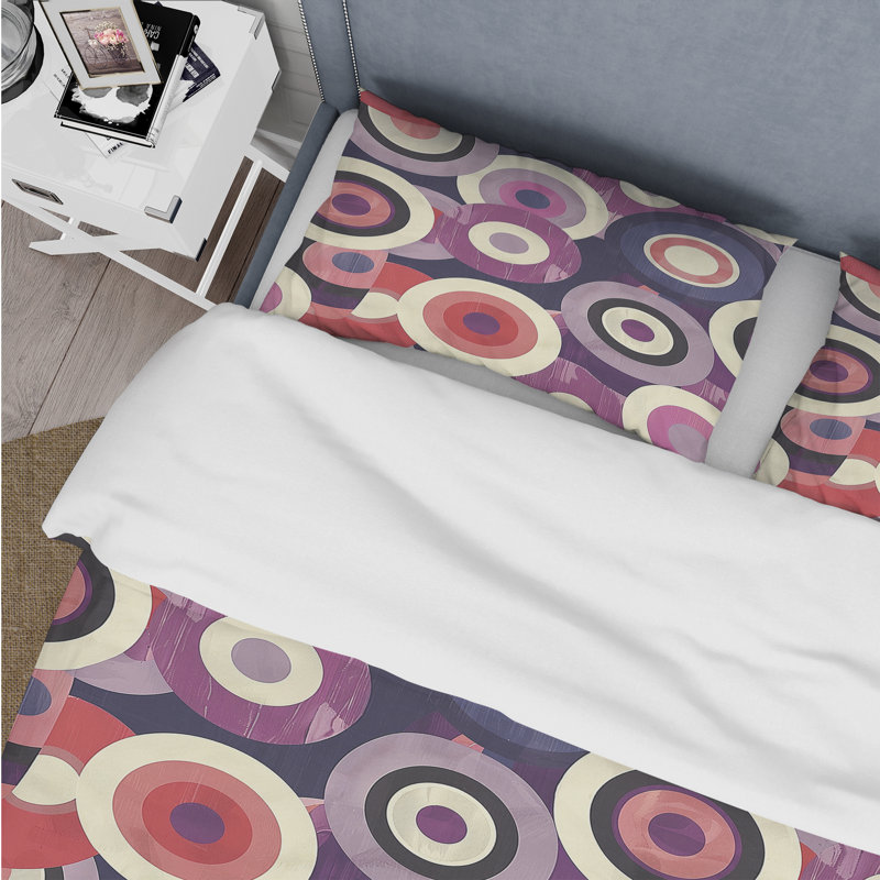 Ensemble de housse de couette mauve Midcentury Retro Circles II - Midcentury