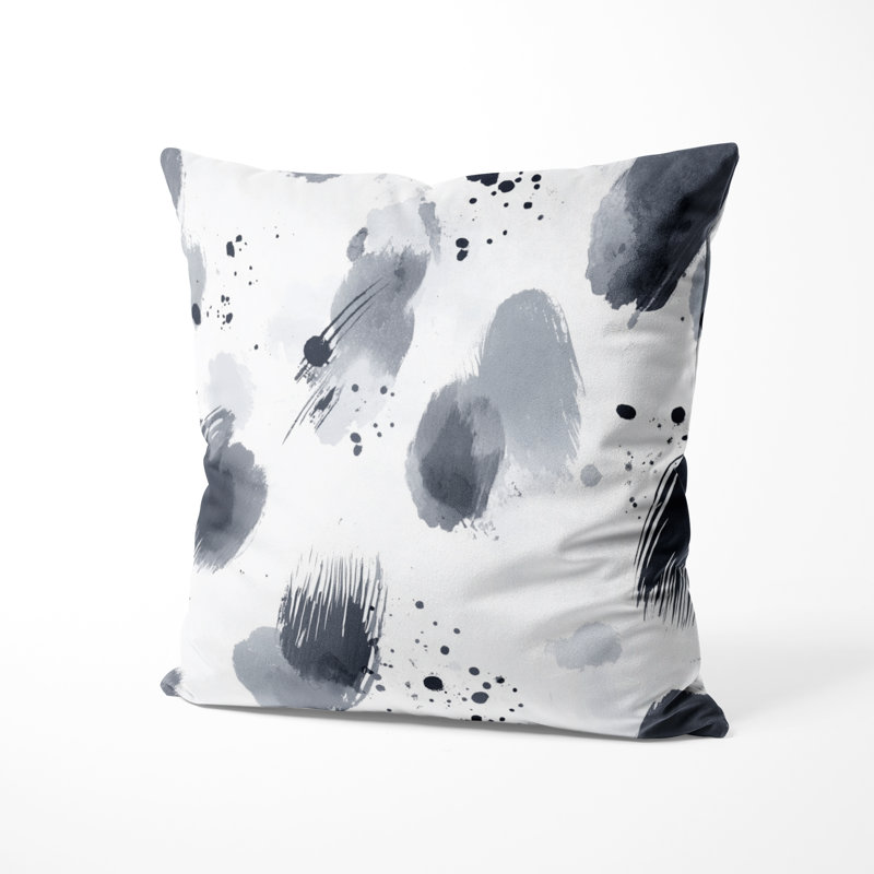 Coussin abstrait à imprimé abstrait gris anthracite, H 16 po x l 16 po