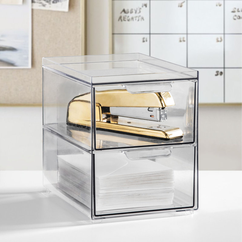 2-Drawer Stackable Organizer - Pull-Out Sliding Storage Drawers for Kitchen or Pantry - Clear