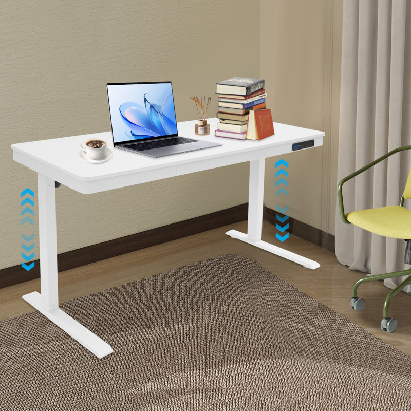 Electric Standing Desk with USB Charging & Storage Drawer – 220lb Capacity, Adjustable 28-44” Height, White