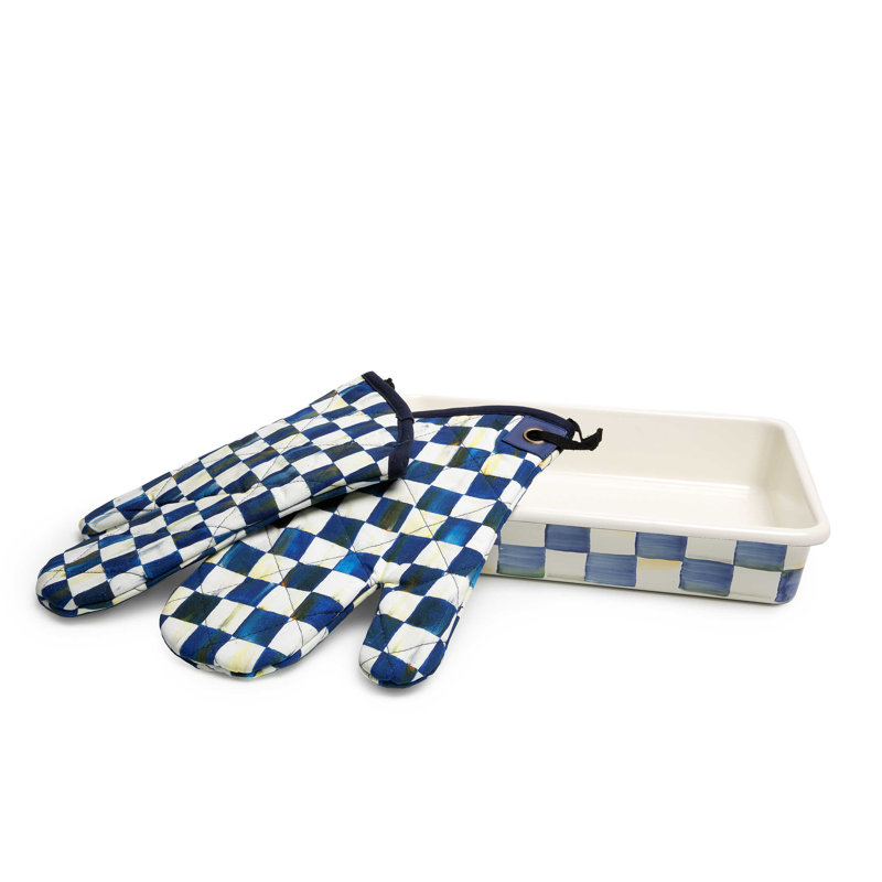Royal Check Enamel Baking Pan and Bistro Oven Mitts Set