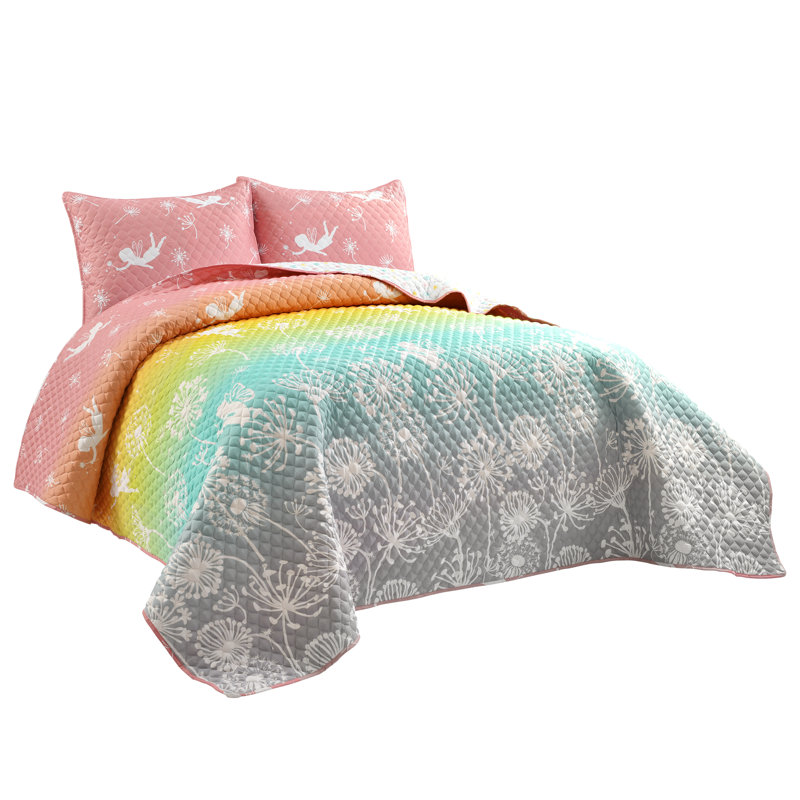 Full Reversible White Microfiber Quilt Set for Girls