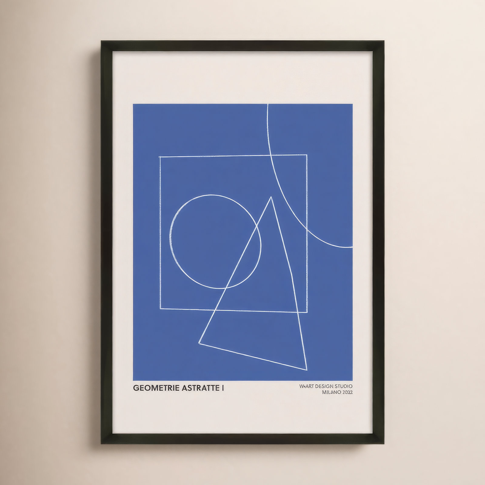 Geometric Abstraction In Blue by Romina Gadler, Black, 20" H x 14" W x 1.25"D
