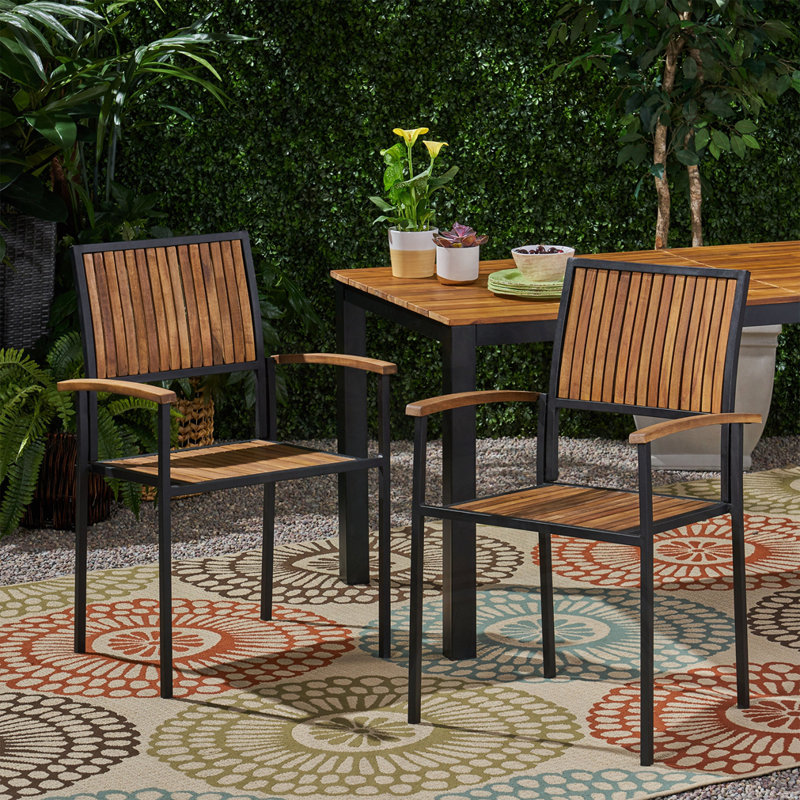 Ensemble de 2 fauteuils de patio en bois d'acacia, Teck / noir