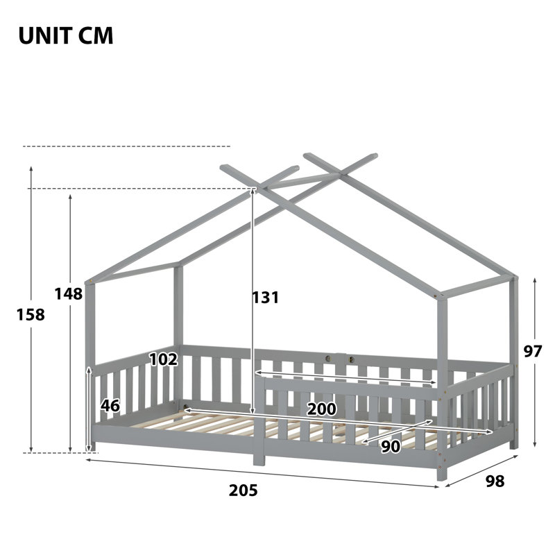 European Single (90 X 200 Cm) House Beds, Grey