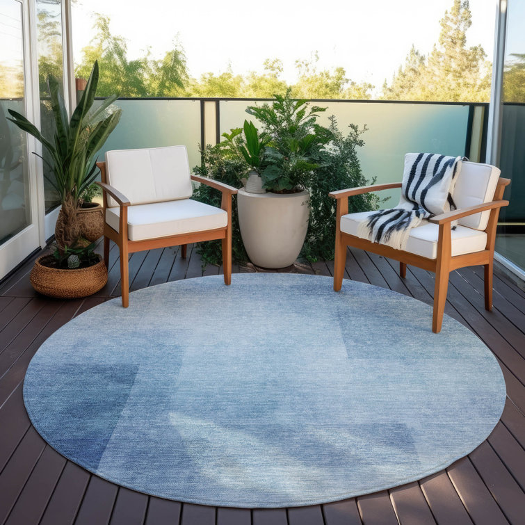 Machine Washable Indoor/Outdoor Christain ACN1244 Blue Rug