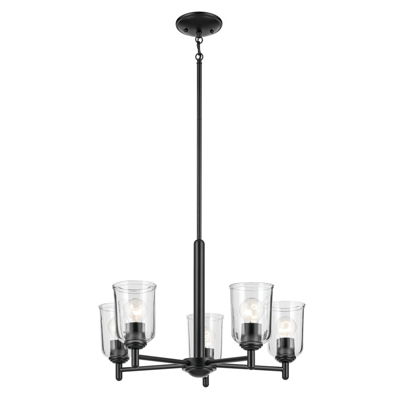 Lustre 5 lumières 18,5 "avec verre transparent 18,5", Noir satiné