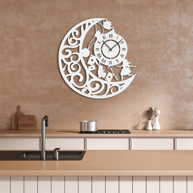 Metal Wall Clock, White, 24" W x 24" H