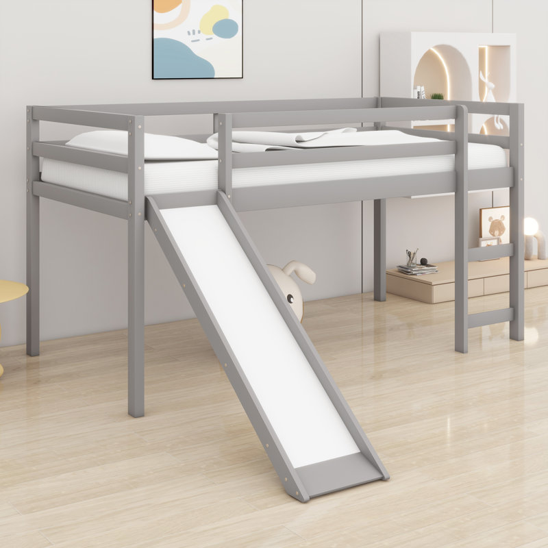Loft Bed With Slide, Gray