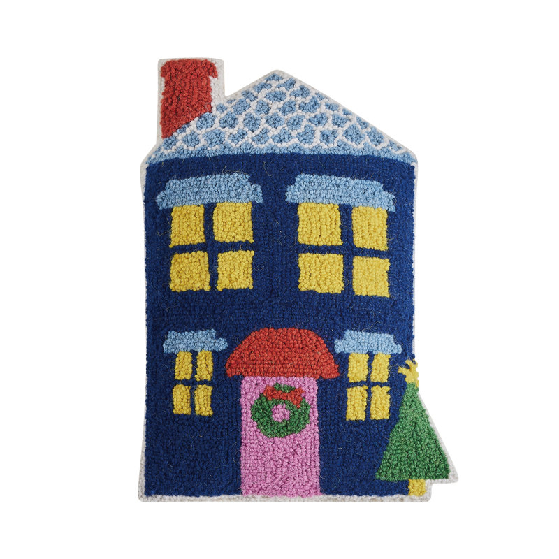 Coussin en laine crocheté en forme de maison bleue, Blue House
