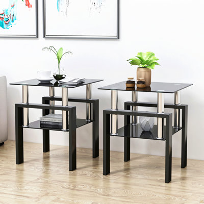 Ensemble de 2, table basse moderne en verre trempé, table de bout, table carrée