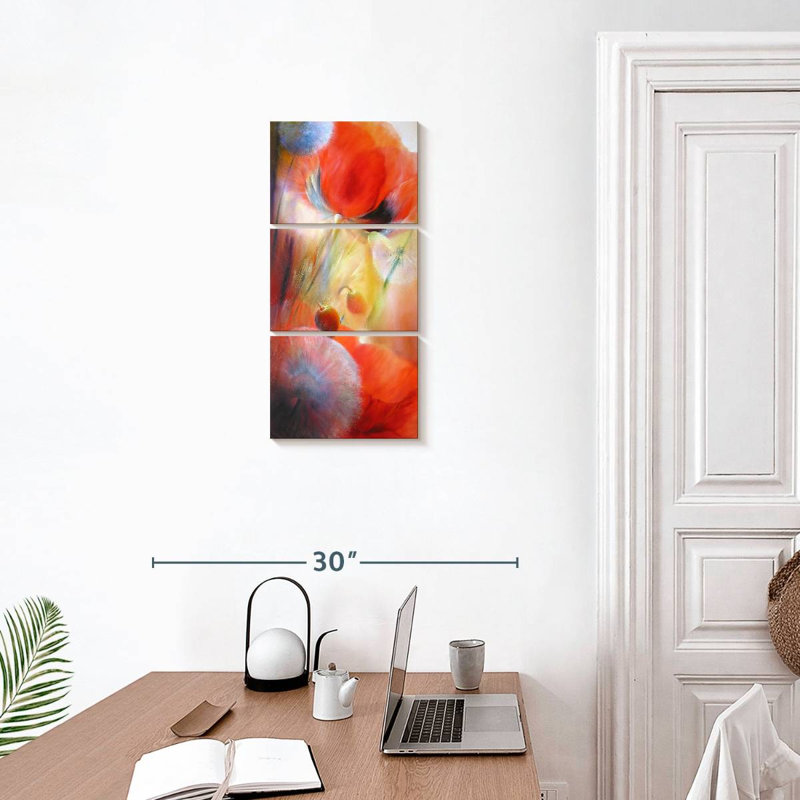 Coquelicots et pissenlits I, H 27 po x l 12 po