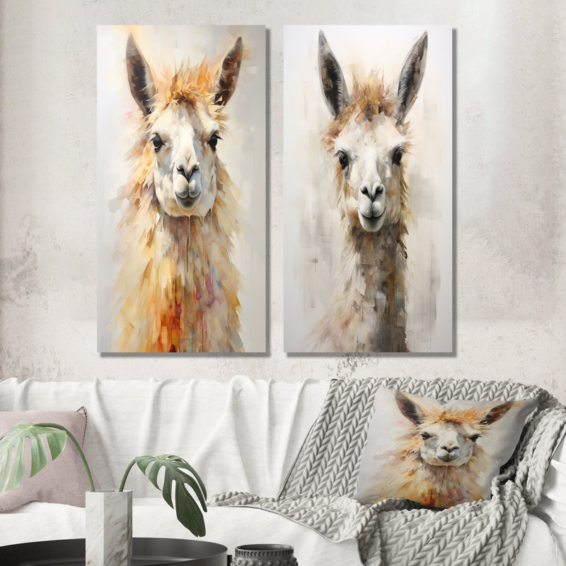 Furry lama - ensemble de 2 reproductions d'art mural lama, H 28 po x l 25 po, Toile tendue