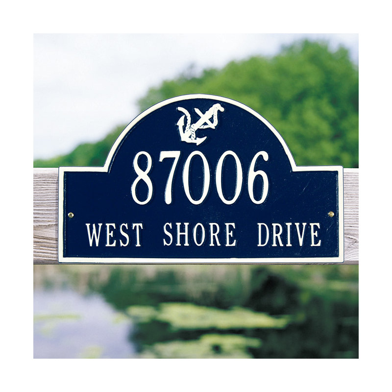 Nautical 2-Line Wall Address Plaque, Yes, Dark Blue/White