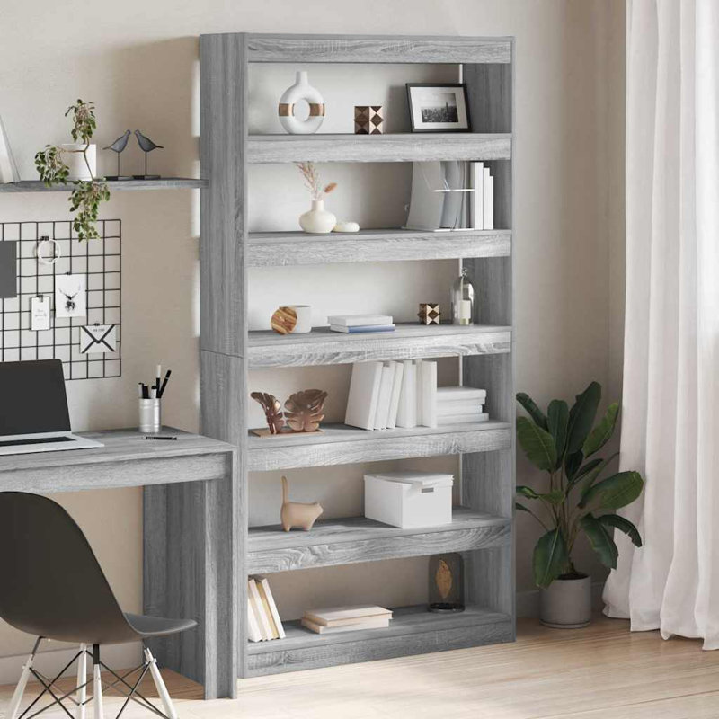 Book Cabinet with Shelf with Storage Engineered Wood Living Room Indoor, Grey, (6 Shelves) 198cm H x 100cm W x 30cm D