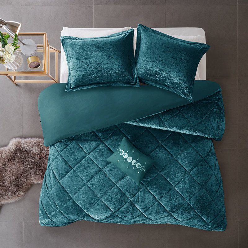 Housse de couette en velours bleu sarcelle pour très grand / très grand lit, Sarcelle