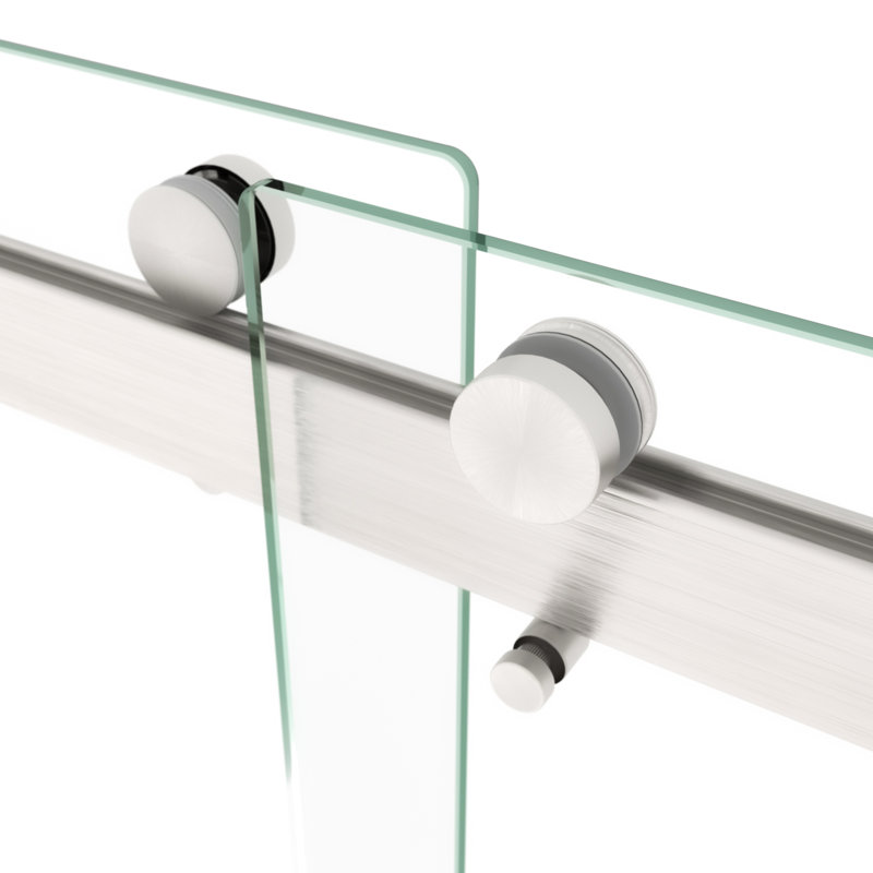 Porte de douche coulissante à dérivation - Verre trempé transparent de 5/16 po, nickel brossé, facile à nettoyer avec du verre trempé, hygiène