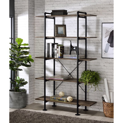 Bibliothèque rustique avec rangement, chêne et noir, 73,79 po Support en métal pour armoire haute de hauteur 14,2 po