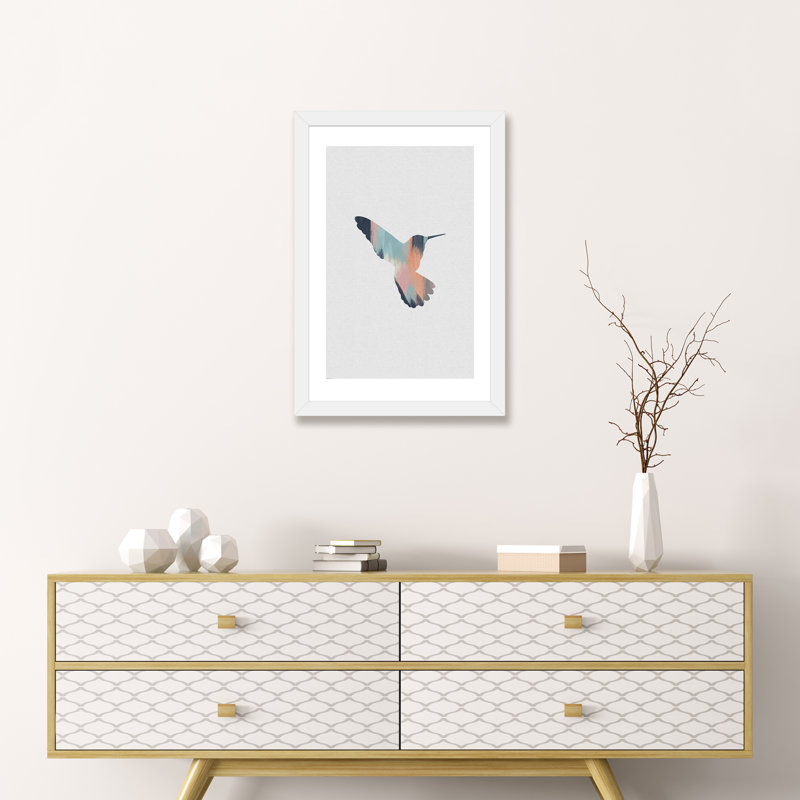 Pastel Hummingbird II - impression d'art graphique, H 24 po x l 16 po x P 1 po, Papier encadré blanc