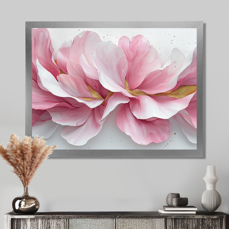 Or rose, veines élégantes de pétales de fleurs III - fleurs abstraites, art mural sur toile, Argent argent, H 30 po x l 40 po