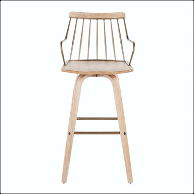 Tabouret de bar pivotant à hauteur fixe - Bois blanchi avec cuivre antique