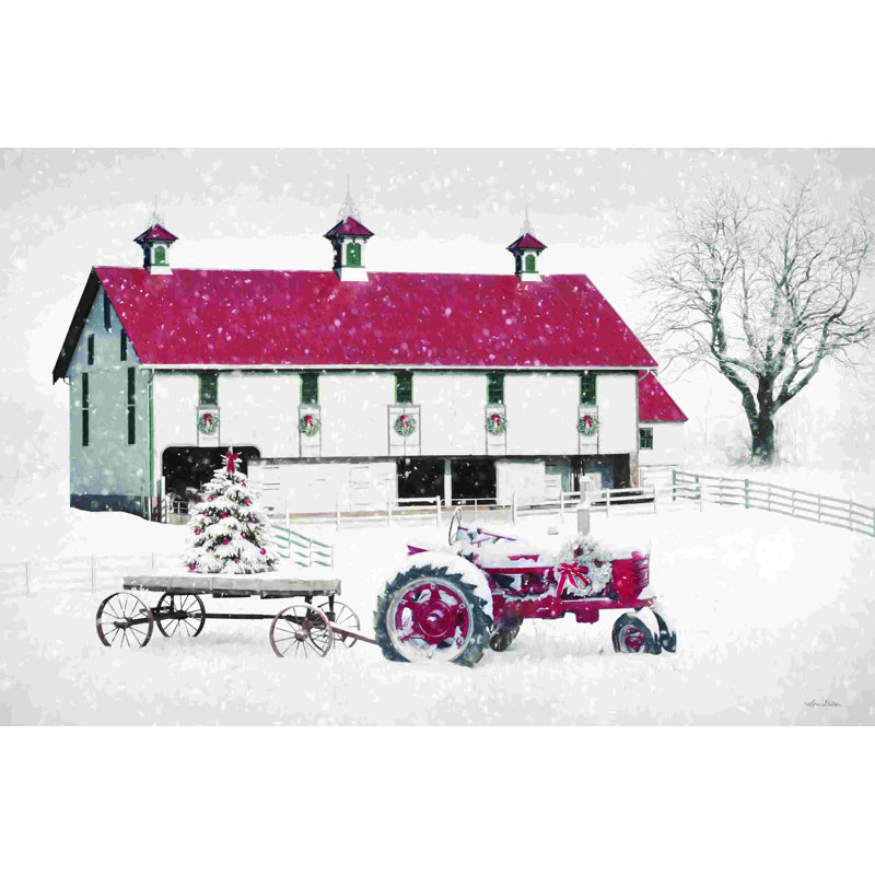 Grange de Noël rouge et blanche, H 8 po x l 12 po