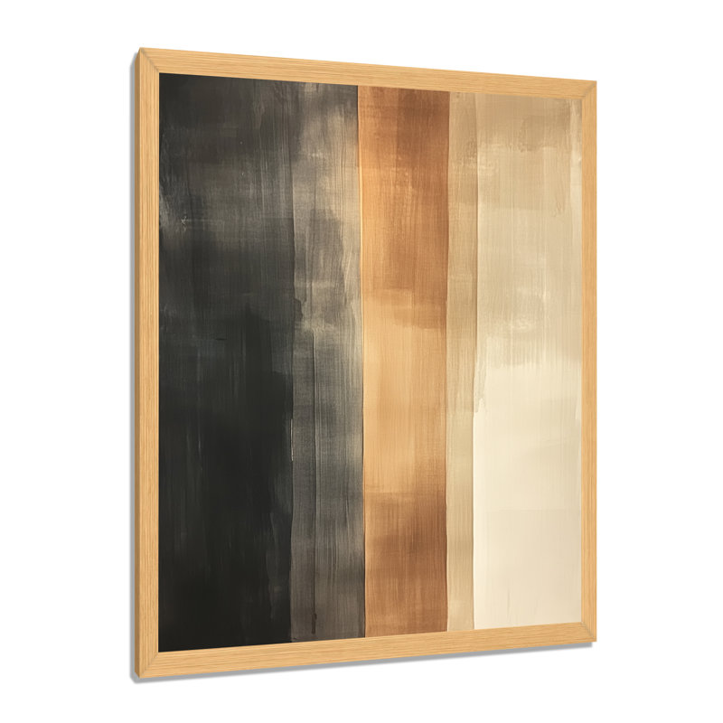 Formes modernes douces marron, noir et beige IV - Tableau abstrait transitionnel encadré, H 20 po x l 12 po, Cadre naturel