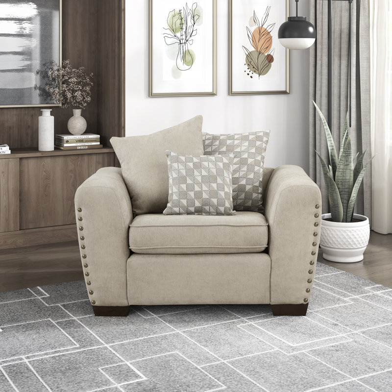 Fauteuil d'appoint moderne et contemporain de 45 po avec revêtement en chenille Langara, Chenille brun clair